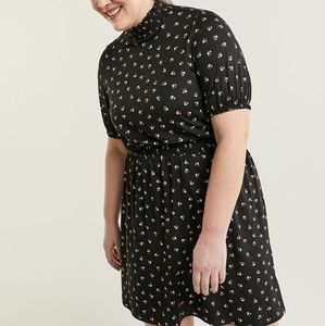 Reitmans Short Puffed Sleeve Mock Neck Printed Dress with Elastic Waist